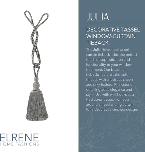 Elrene Home Fashions Julia Rhinestone Tassel Curtain Tieback, 26", Grey