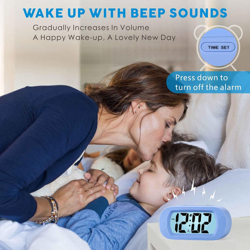 Snooze Plumeet Kids Alarm Clock Large Digital LCD Travel Alarm Clocks with and Night Light - Ascending Sound