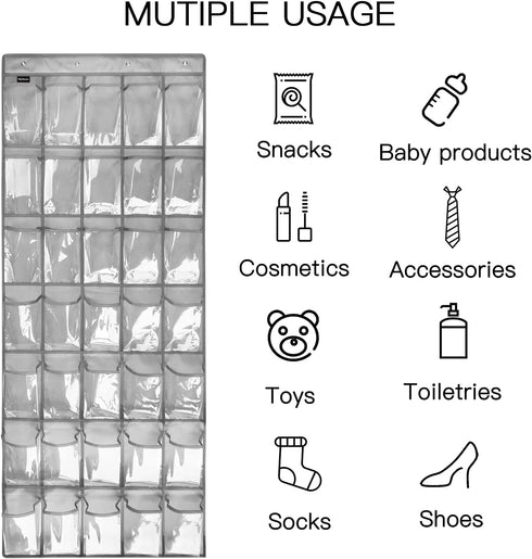 2 Pack 35 Closet 8Hooks, Clear Crystal Pockets Large Hanging Shoe Organizer Over The Door Shoe Rack for Door Storage