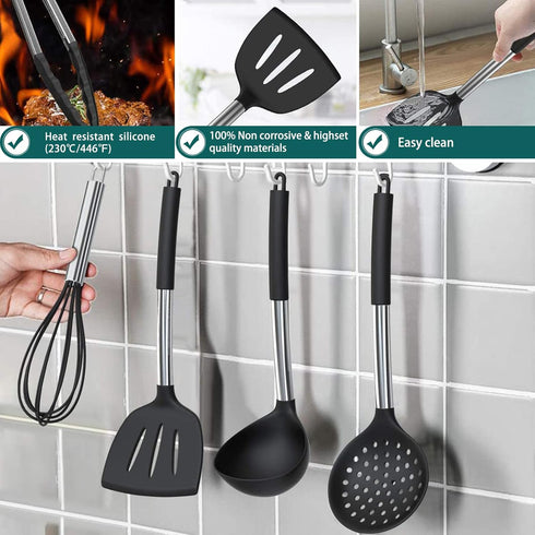 Silicone Cooking Utensil Set, Umite Chef 15pcs Non-stick Kitchen Utensils Set, Best Cookware with Stainless Steel