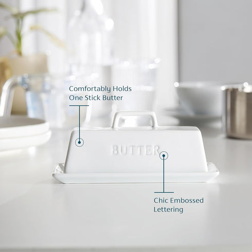 Countertop, Butter Dish with Lid for by Kook, Ceramic Dish Tray with Cover, Kitchen Keeper, Container, Holder (White)