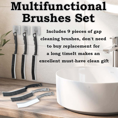 JONMON Crevice Cleaning Brush: Hard Bristle Gap Scrub Tool for Household, Kitchen, Bathroom, 9 Pcs