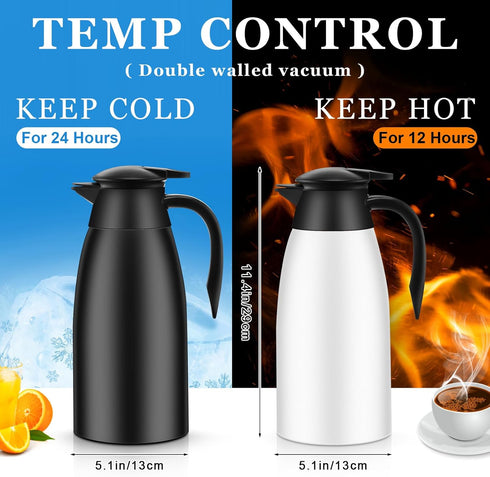 Norme 2 Pcs 68 oz Insulated Stainless Steel Thermal Coffee Carafe for Hot Liquids, Black and White