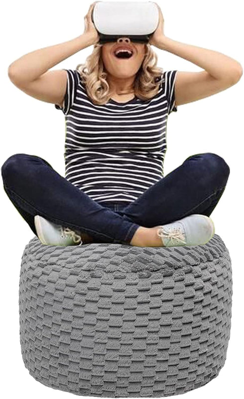 20x20x12 Inches Fur Ottoman Stool Unstuffed Footstool Cover Pouf Foot Rest Round Poof Seat Floor Bean Bag Chair