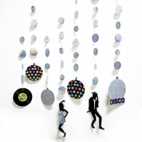 12pcs Cheerland Holographic Disc Banner Retro Rock and Roll Dance Hanging Ball Backdrop Decoration for Birthday Wedding
