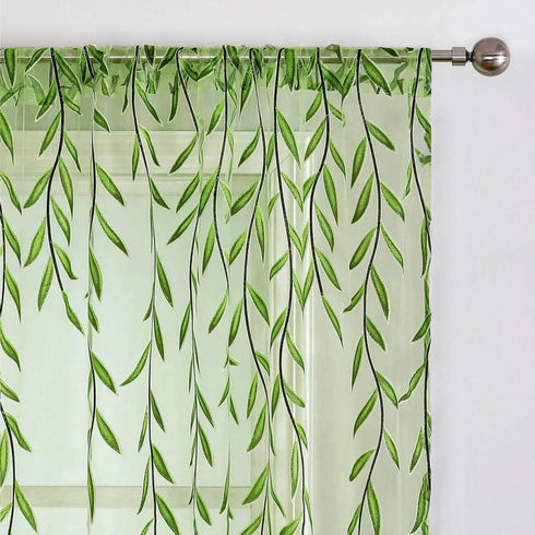 Green Sheer Curtains 108 Inches Long - Vine Leaf Patterned Curtains, 2 Panels for Living Room, Bedroom