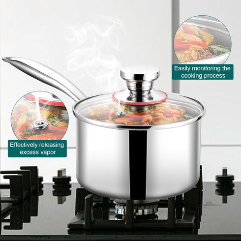 TeamFar 3qt Saucepan with Lid, Stainless Steel Tri-ply Small Cooking Pot, Ergonomic Handle for Induction/Gas/Electric