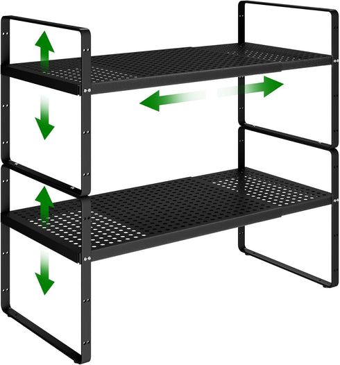 Expandable Kitchen Cabinet Shelf Organizer Rack - Heavy Duty Metal Spice Rack for Kitchen Cabinet and Pantry (2 Pack)