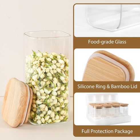 20 Pack 10 oz Set, TBWIND Square Glass Spice Jars with Lids and Labels Airtight Small Spice Containers Clear Glass