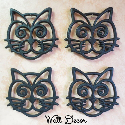 Cat Trivet - Black Cast Iron - Kitchen & Dining Table Accessory - Housewarming & Cat Lover Gifts - 6.6 by 6.3 in