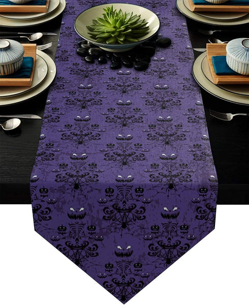 PIEPLE Halloween Black Spider Web Bat Table Runner-Cotton Linen-Long 13 x 90 inches