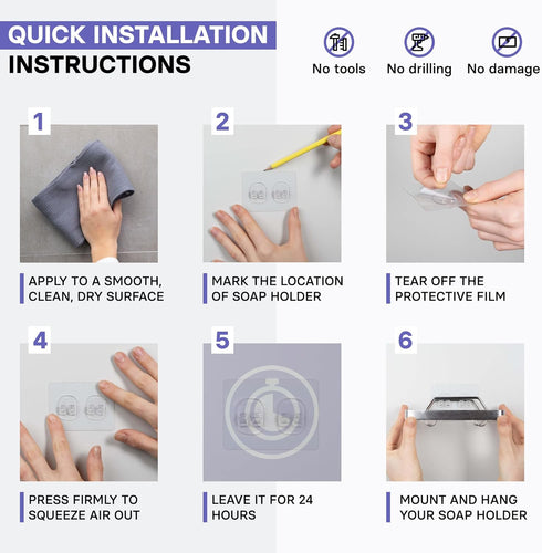 KINCMAX Premium Adhesive Soap Holder for Shower Wall, Drill Free Stainless Steel Soap Caddy with Adhesive Sticker