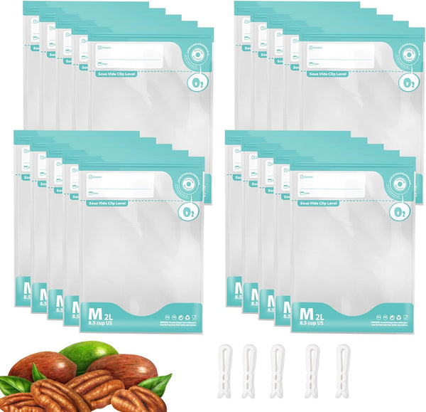 Reusable Sous Vide Bags, 20 PCS BPA Free Vacuum Sealer Bags for Cooking, 20 Food Storage Bags & 4 Seal Clips