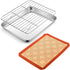 Mini Toaster Oven Pan Set, P&P CHEF 9 Inch Stainless Steel Tray with Rack & Silicone Mat for Small Oven, 3Pcs