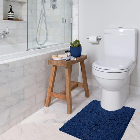 Luxury Blue Bathroom Rugs - 2-Piece Set, Soft Plush Anti-Slip Bath Rug + U-Shaped Toilet Mat, Blue