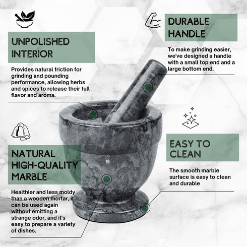 Flexzion Mortar and Pestle Set, Black - Solid 4 Inch Heavy Granite Molcajete Stone Grinder for Guacamole, Herbs, Spices