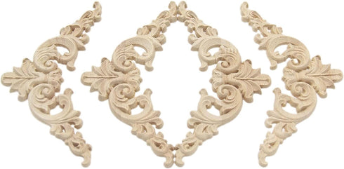 Wood Carved Applique, 4 Pack Decorative Wood Trim, 3.15x3.15inch Unpainted Appliques for Furniture Decor Decal