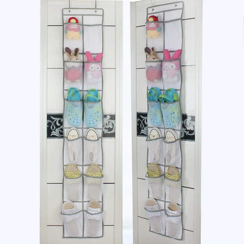 Over The Door Shoe Organizer Hanging Shoe Hanger with 12 Large Clear Mesh Pockets for Narrow Closet Door for Storage Men Sneakers Women High Heeled Shoes Slippers kids toy White 2 Pack by NXqilixiang