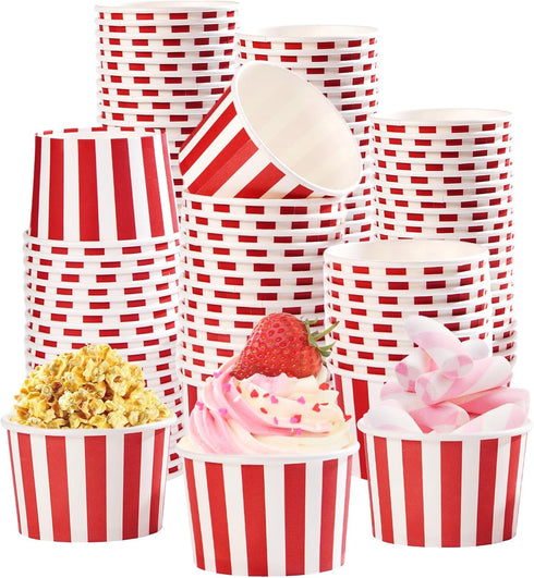 Grencian 120Pcs Red Ice Cream Cups 12 oz Disposable Red and White
