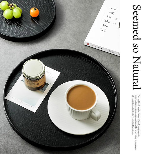 River Restaurant(11.8inch/30cm, Round Wood Serving Tray, Solid Wooden Decorative Tray Non-Slip Tea Coffee Table Tray