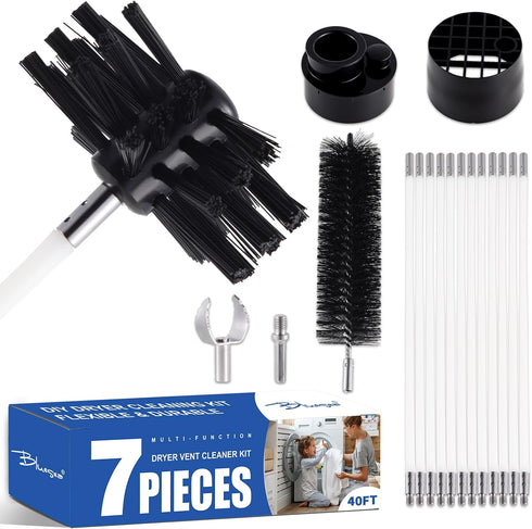 Bluesea 7 Pieces Dryer Vent Cleaner Kit, Reinforced Nylon Brush Vacuum Attachment with Flexible Lint Trap