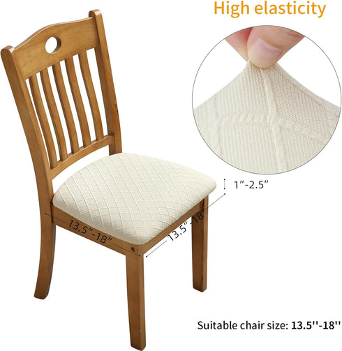 Stretch Jacquard Dining Chair Seat Covers Set of 4, Removable Washable Anti-Dust Slipcovers (4, Beige) for Dining Room