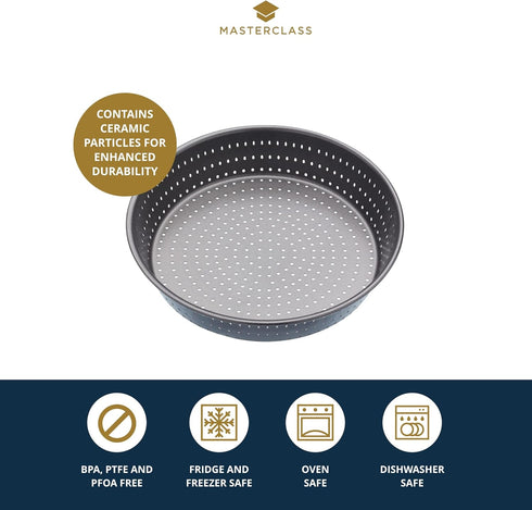 MasterClass KCMCCB15 Crusty Bake Deep Perforated Pie Dish - 23 cm, PFOA Non Stick, Grey