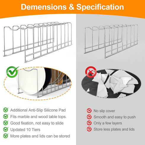 FLSEPAMB 10-Tier Pot Lid Organizer Rack Holder for Bakeware, Plates, Cutting Boards, Pots & Pans, 1 Pack