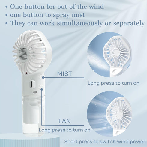 Portable Mini Fan with Mist, Rechargeable Handheld Misting Fans for Travel, Office, Outdoor Use