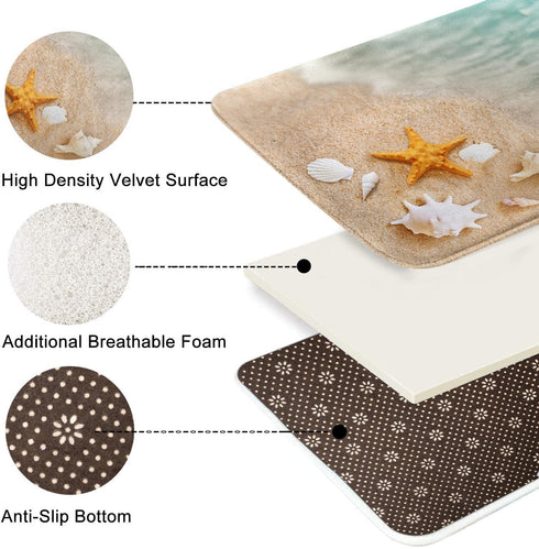 Britimes Bath Mat for Bathroom, Beach Starfish Sea Shell Washable Cover Floor Rug, 18x30 Inches