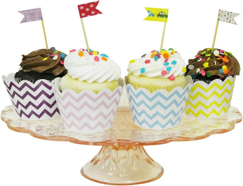 AllyDrew Standard Size Chevron Cupcake Wrappers, Set of 20, Blue