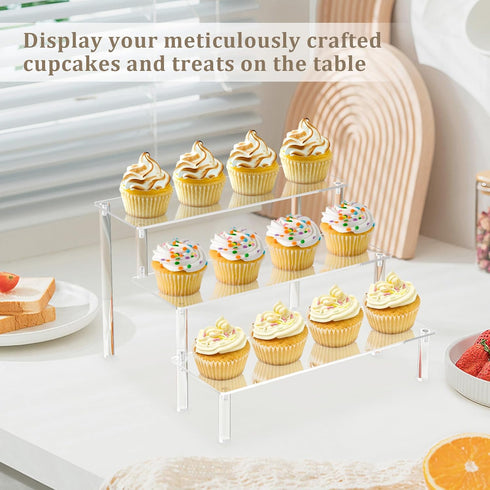 Acrylic Riser, Clear Display Risers Stand for Perfume Organizer, 3 Tiered Cupcake Shelf for Collection