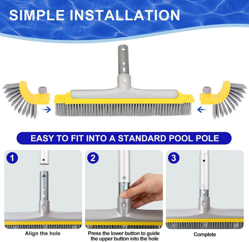 20'' POOLAZA Pool Brush, Heavy Duty Pool Brushes for Cleaning Pool Walls & Floors, Premium Pool Brush Head for Inground