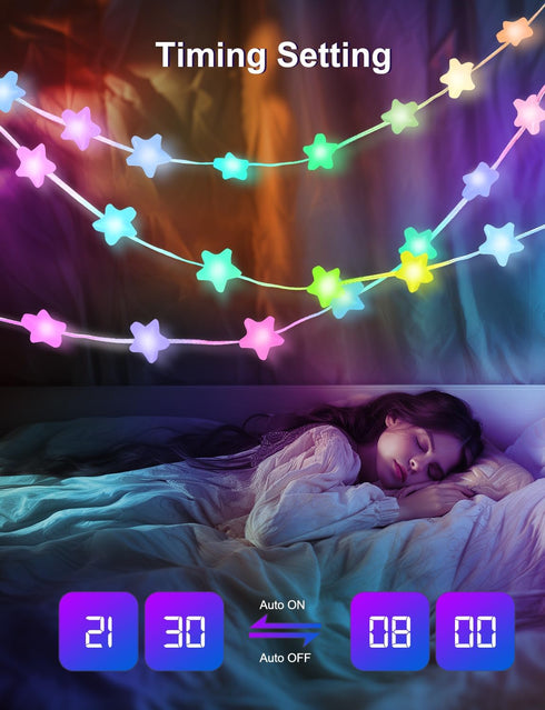 33Ft 16 Smart Star Fairy Lights Plug in, Million Color Changing String Lights RGB Built in Chip APP & Remote Control