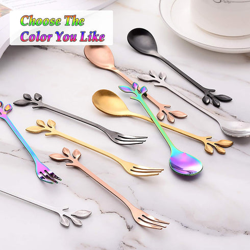 Gold Leaf Coffee Spoon Set of 4, Retro Dessert Demitasse Espresso Spoons, 4.7 Inches Cutlery Kitchen Tableware