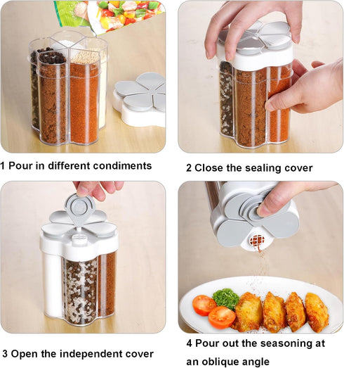 5 in 1 Salt and Pepper Shaker, Portable Travel Spice Container, Seasoning Shaker for Home and Camping