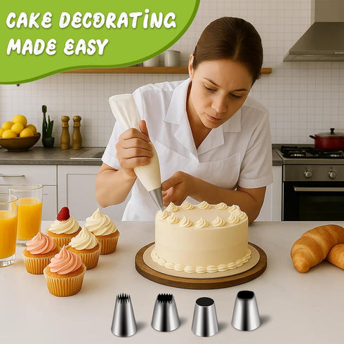 Suuker Extra Large Piping Tips Set (F02 F06 9FT R22L), Stainless Steel Round & Star Piping Tips for Cake Decorating