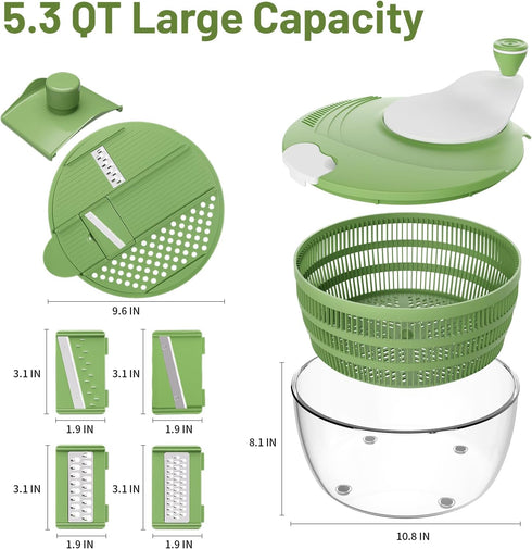 SmartTrends 5.3 4 Salad Spinner, QT Lettuce Spinner with Strainer, Fruit Cleaner with Replaceable Blade for Shredding