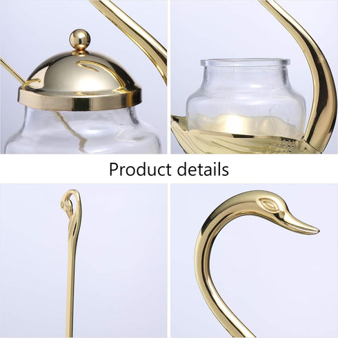 Hemoton Golden Glass Seasoning Jar with Lid, Swan Pattern Condiment Pots, Sugar Bowl, Sugar Pepper Containers for