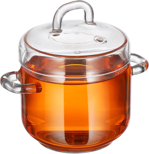 Thickened Glass Pot, Clear Cooking Pot for Soup, Pasta, Milk, 350ml, Microwave Safe with Lid