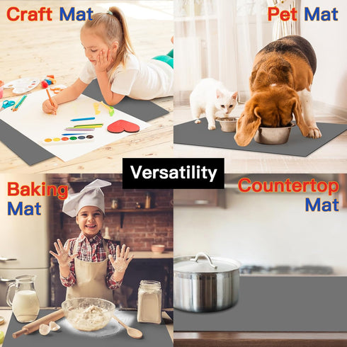 Silicone Countertop Mat, 35.4"x23.6"x0.08" Heat Resistant Waterproof Protector for Kitchen, Light Gray