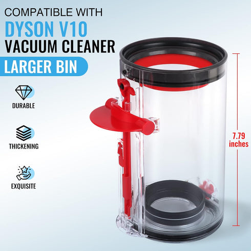 Upgraded Bin for Dyson V10 Vacuum Cleaner - Large Dust Bin Replacement, Part No. 969509-01