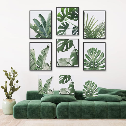 Botanical Wall Art Prints Set of 6, Tropical Leaves Decor Canvas Prints for Wall Decor, Green Wall Art Posters Set for