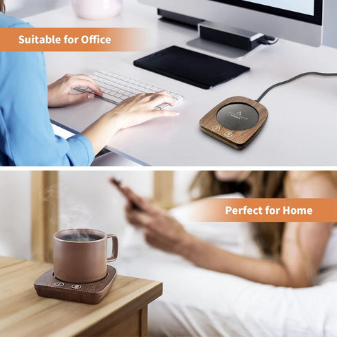 VOBAGA Imitation Wood Grain Coffee Cup Warmer & Mug Warmer for Desk, Electric Beverage Warmer Plate with 3 Temperature