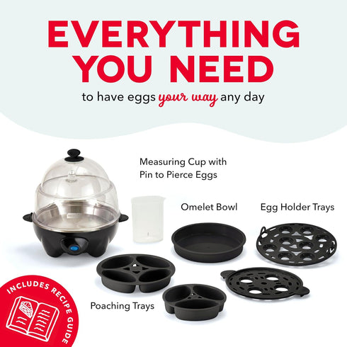 12 Dash Deluxe Egg Cooker - Boiler, Poacher & Steamer - Includes Measuring & Recipe Guide - Dishwasher Safe - BPA Free
