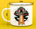 Retro UFO Cat Fish Abduction Enamel Campfire Mug - Fun Outdoor Camping Coffee Cup (16oz)