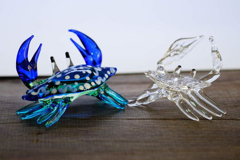 ChangThai Design Tiny 2½" Dark Blue Crab Figurine - Miniature Hand Blown Glass Sea Animals