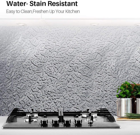 Kitchen Backsplash Sticker, Aluminum Foil Orange Peel Texture Wallpaper, Waterproof Removable DIY