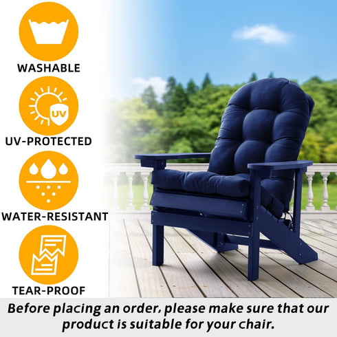 1) FILUXE Adirondack & Rocking Chair Cushion, High Back Patio Cushions - Waterproof Solid Tufted Pillow, Indoor/Outdoor