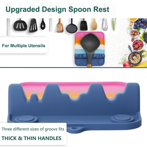 Silicone Spoon Rest, Kitchen Utensil Holder with Drip Pad, 3-Groove Upgraded Utensil Rest for Stove Top, Macaron Color